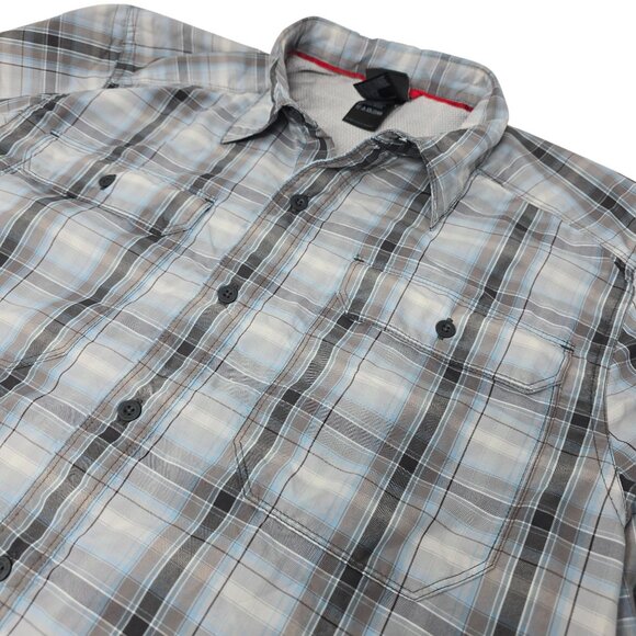 The North Face Short Sleeve Shirt Button Up Shirt Size Large Gray Blue Plaid - Picture 1 of 6